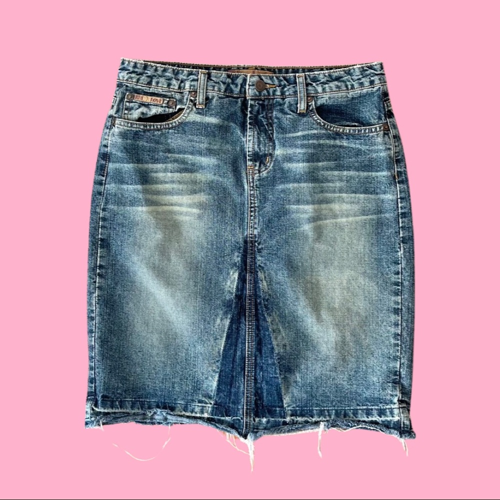 lei Blue Distressed Denim Pencil Skirt
